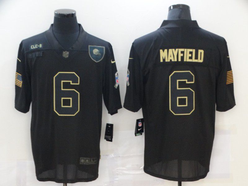 Men Cleveland Browns #6 Mayfield Black gold lettering 2020 Nike NFL Jersey->green bay packers->NFL Jersey